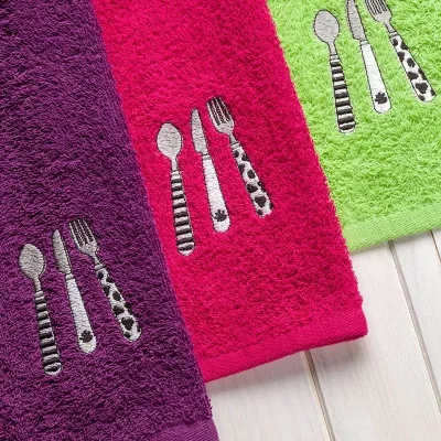 Estuche 3 Paños de Cocina Cubiertos Bordados Barceló Hogar