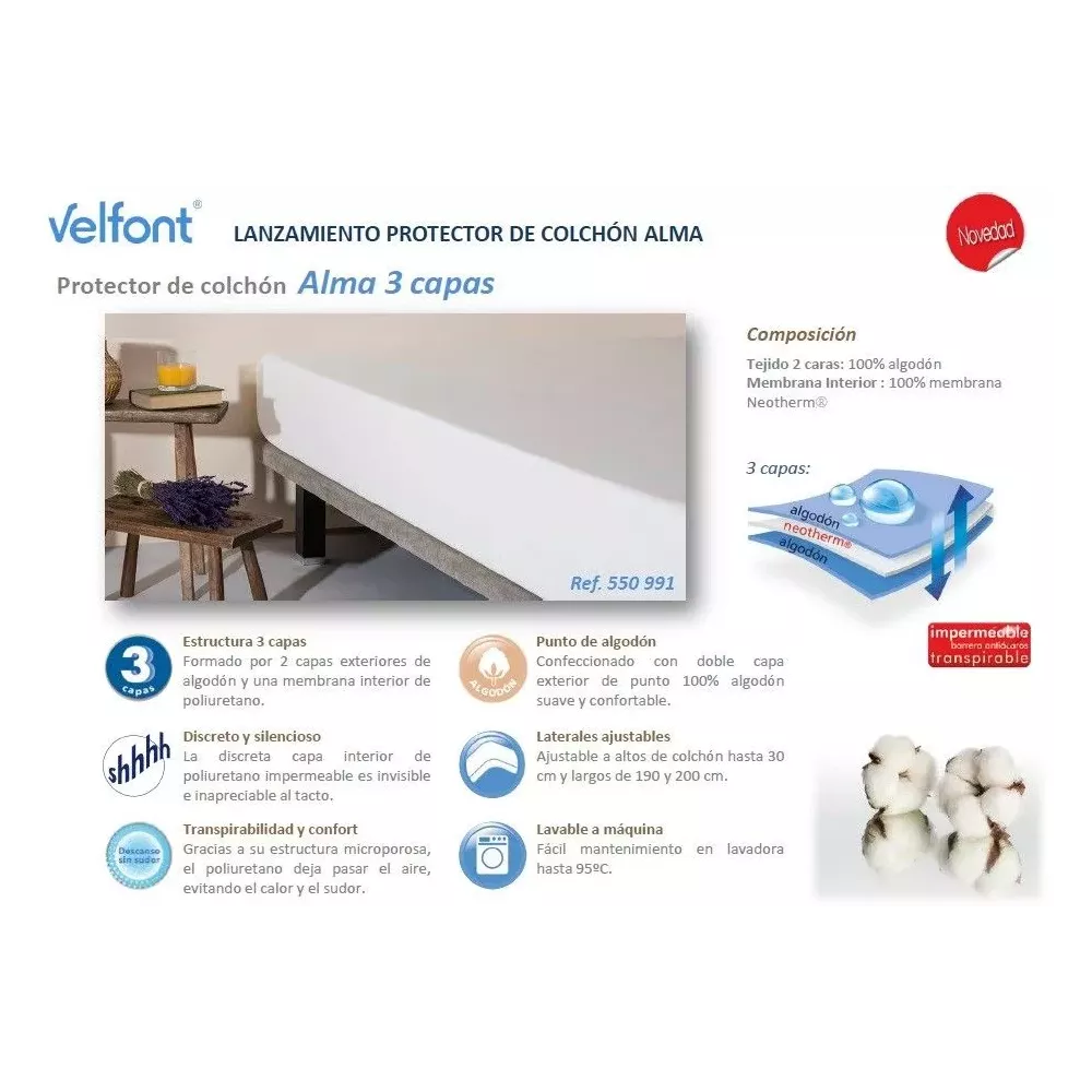 Protecteur de matelas Alma 3 Couches Imperméable Velfont