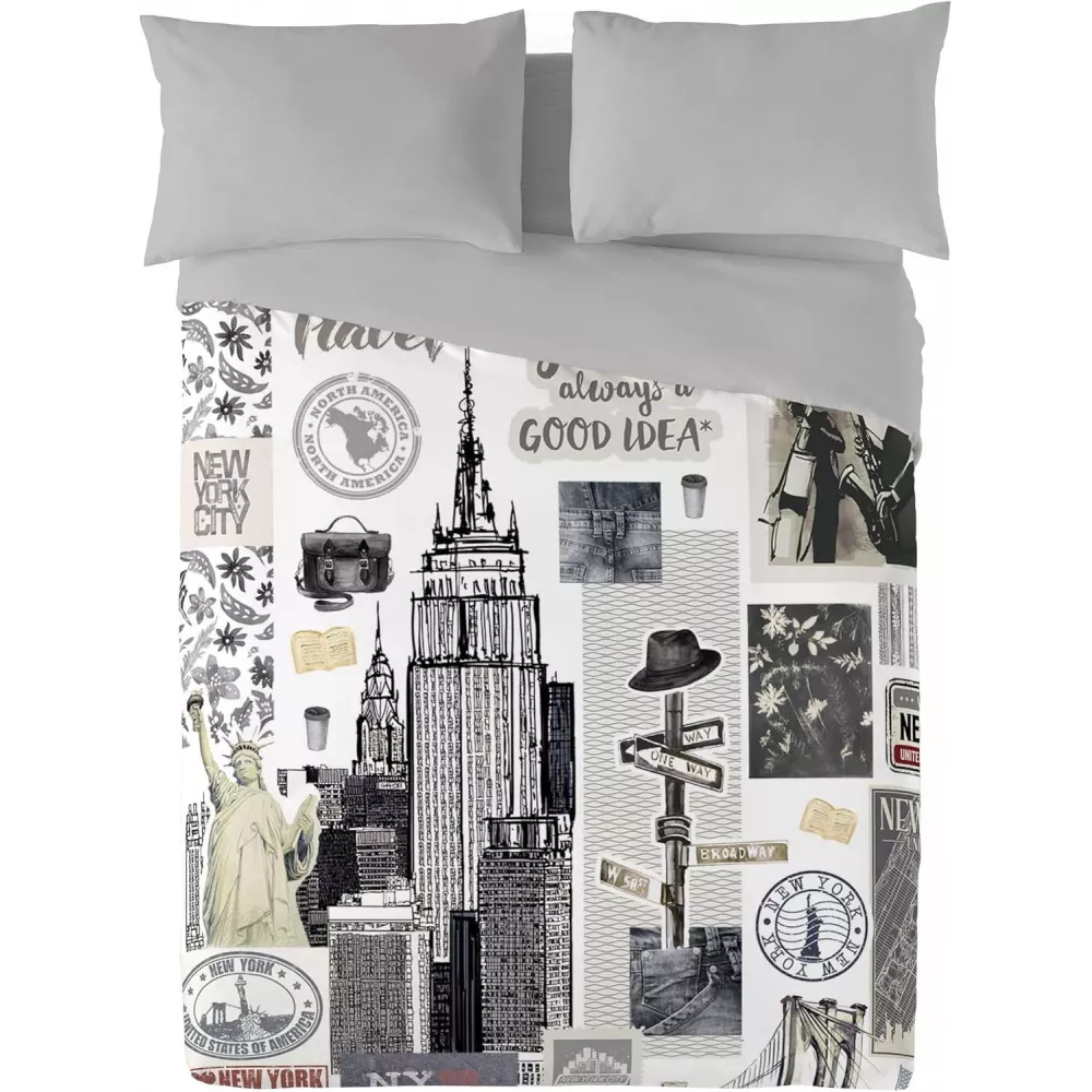 Duetto Capa de Edredom Ny Travel Cinza Naturals