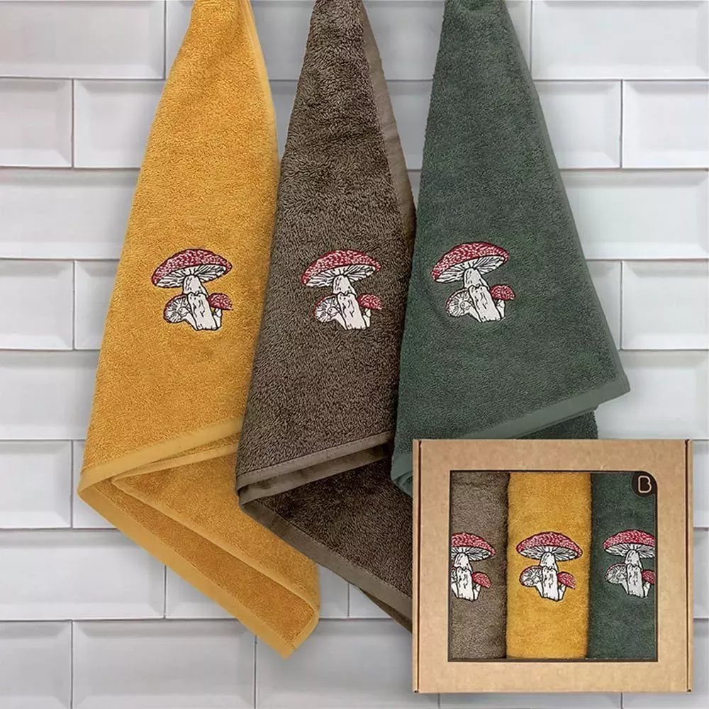 Pack de 3 Torchons de Cuisine Brodés Champi 100% Coton Barcelo