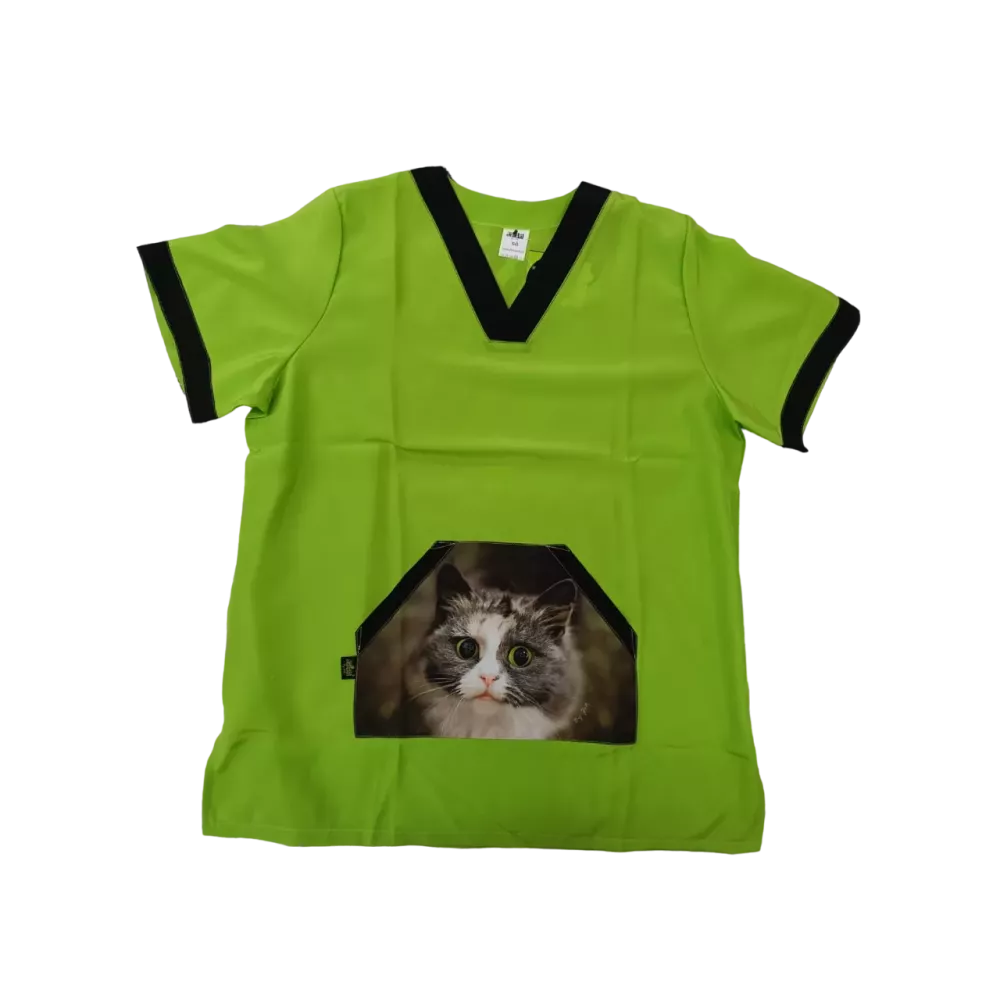 Camice Veterinario Verde con Stampa di Gatto Didal