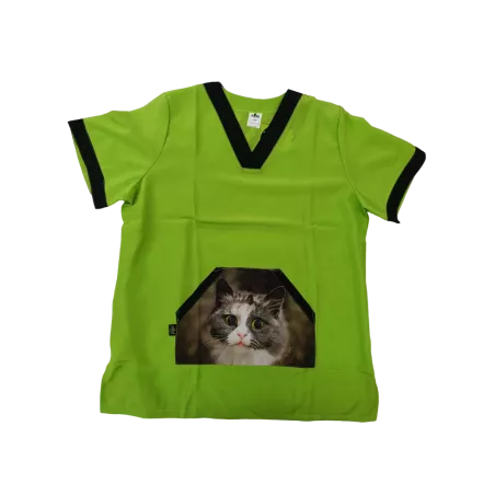 Camice Veterinario Verde con Stampa di Gatto Didal