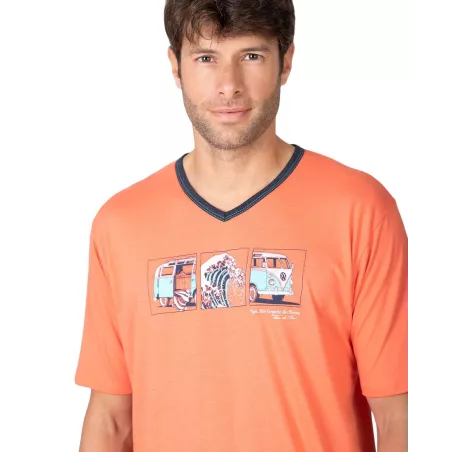 Herren Sommer Pyjama P261323 Koralle Massana