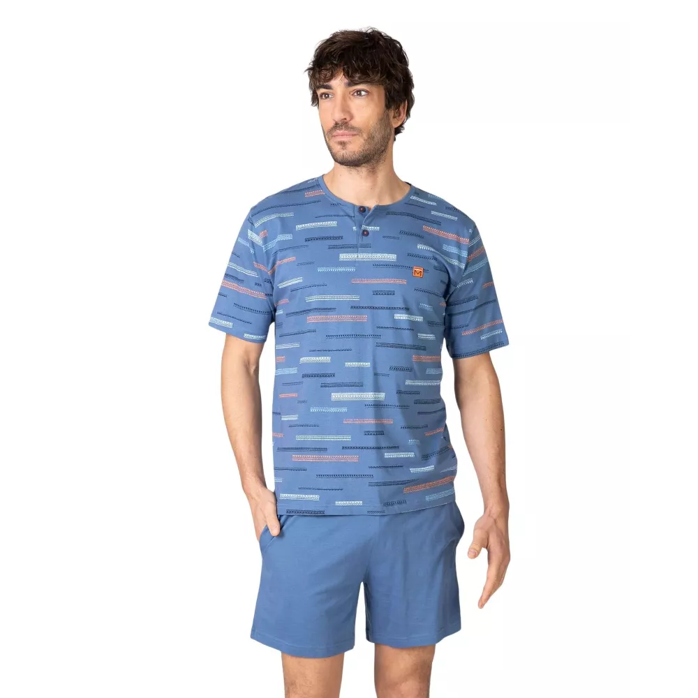 Herren Sommer Pyjama P261302 Blau Massana