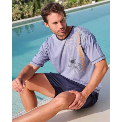 Herren Sommer Pyjama P261305 Blau Massana