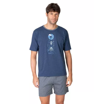 Herren Sommer Pyjama P261325 Blau Massana
