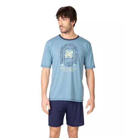 Herren Sommer Pyjama P261312 Blau Massana
