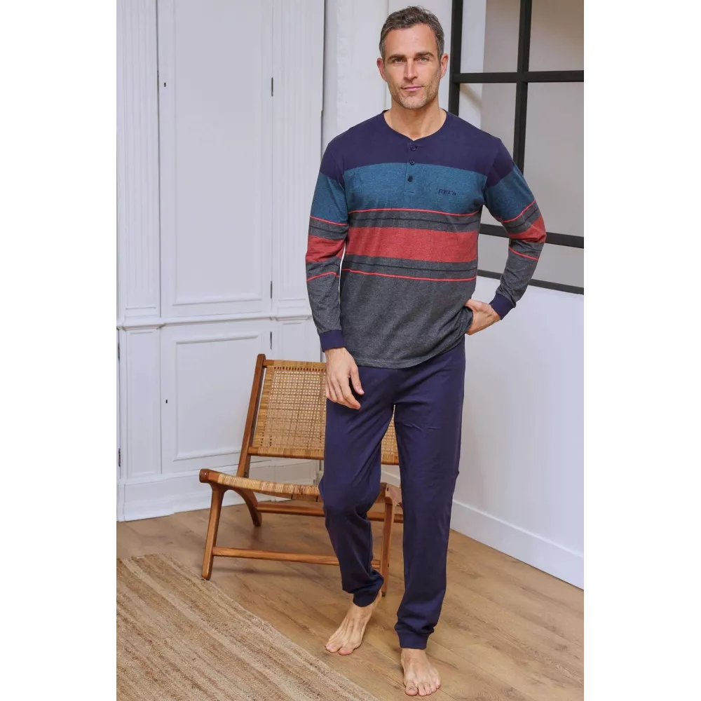Herrenpyjama Winter 265633 marineblau Muslher
