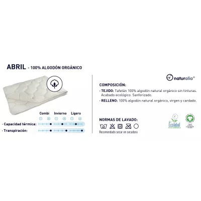 Relleno Nórdico 400 gr/m2 Abril 100% Algodón Orgánico de Moshy Naturalia