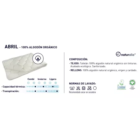 Relleno Nórdico 400 gr/m2 Abril 100% Algodón Orgánico de Moshy Naturalia